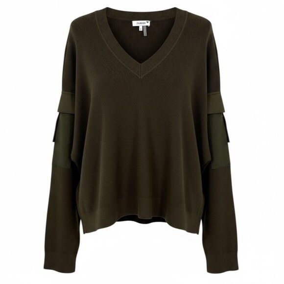 Parker Cargo Pocket V-Neck Sweater Olive Green Size Large - Picture 1 of 10